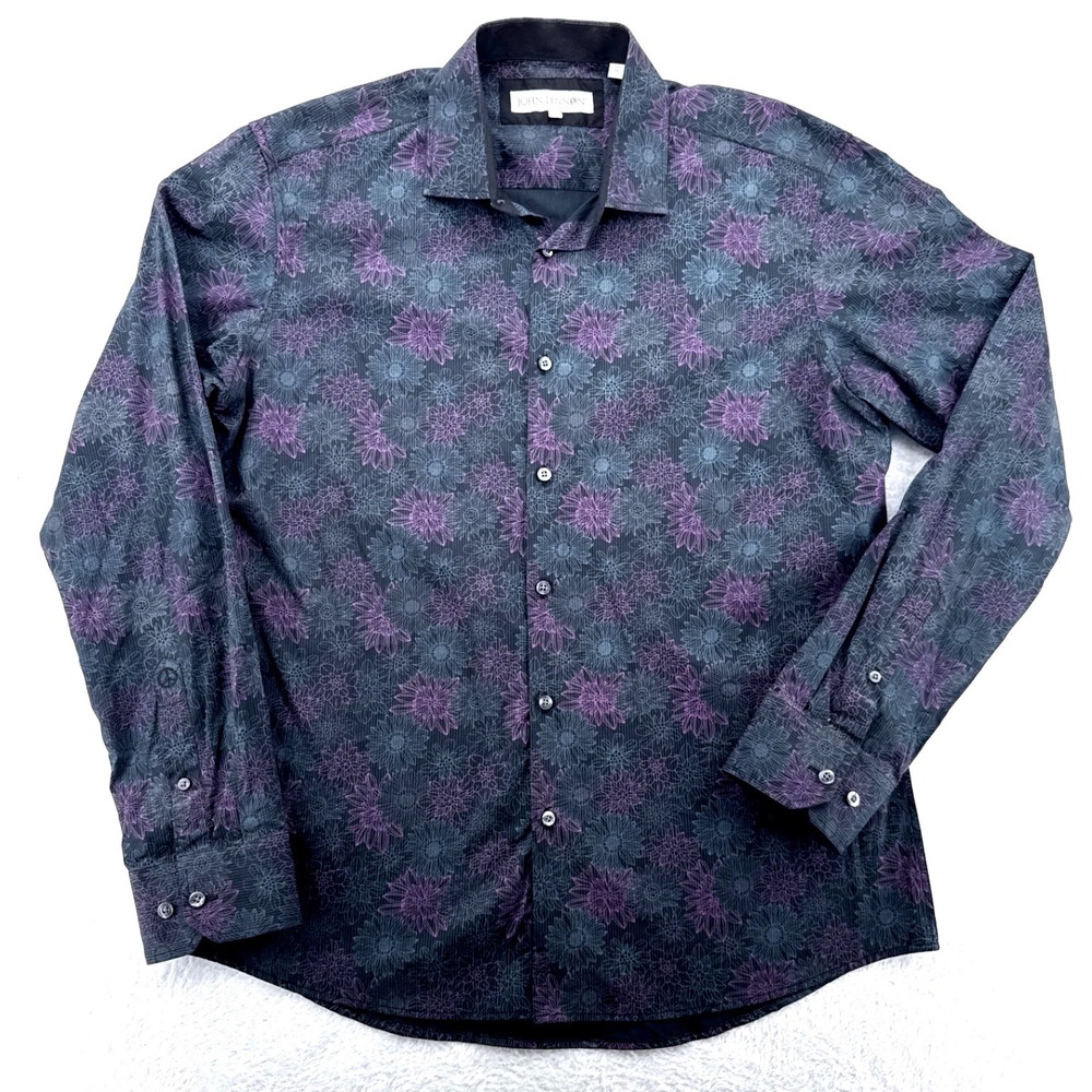 John Lennon English Laundry Mens Floral Button Down Shirt Large Black Purple